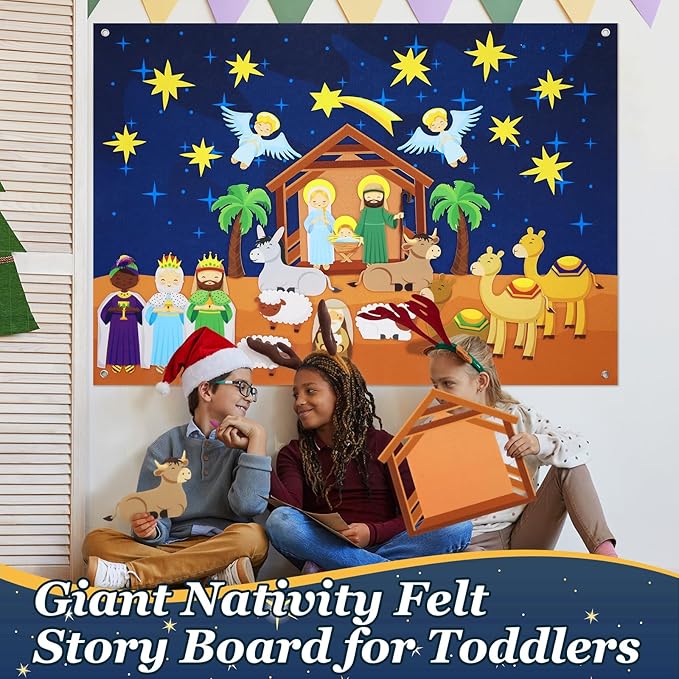 Batiyeer Nativity Felt Story Board for Toddlers 31 Pcs Birth of Jesus Felt Figure Felt Board Story Sets Interactive Felt Board for Kids Felt Story Board Pieces for Kids Classroom Activity Christmas