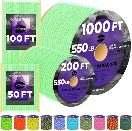 TECEUM Heavy Duty Rope 1000 – 1000ft / 200ft / 100ft / 50ft – 40+ Colors – Utility Rope for Survival & Camping Gear – Nylon String, Camping Rope, para Cord, Utility Nylon Rope, Tent Cord