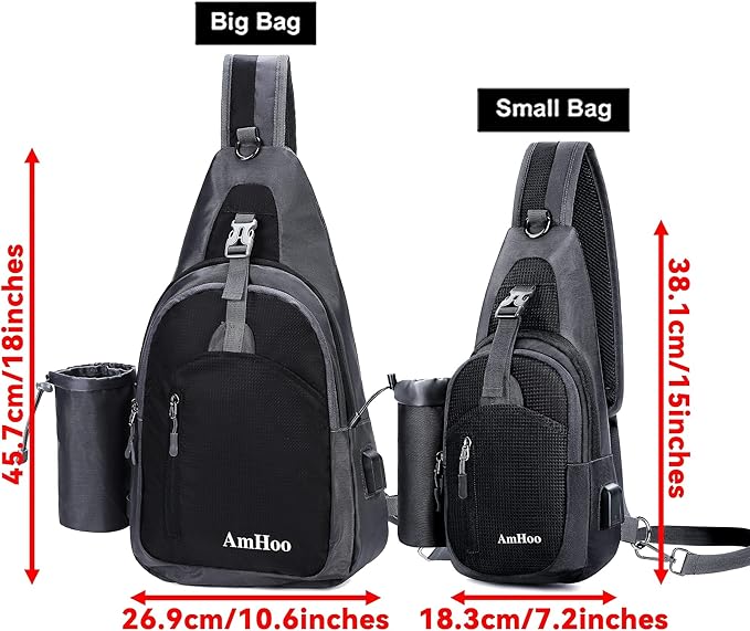 AmHoo Sling Backpack Chest Shoudler Crossbody Bag Water Resistant Hiking Daypack