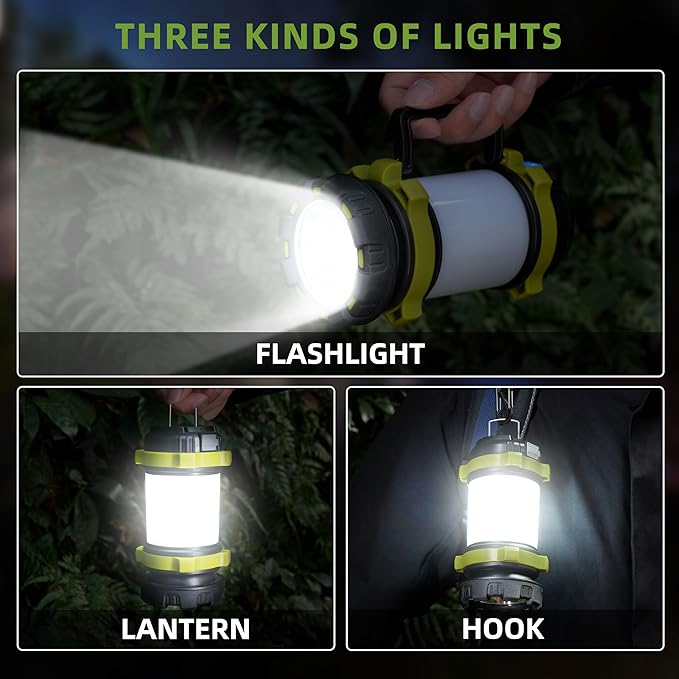 Camping Lantern Rechargeable, Alpswolf Camping Flashlight 4000 Capacity Power Bank,6 Modes, IPX4 Waterproof, Led Lantern Camping, Hiking, Outdoor Recreations Green 4 Pack