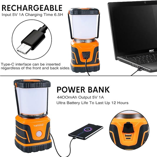 LED Camping Lantern Rechargeable,2200LM,4 Light Modes,4800mAh Power Bank,Perfect Lantern Flashlight for Power Outages, Emergency,Hurricane,IP44 Waterproof,Portable Light for Hiking ,USB Cable Included