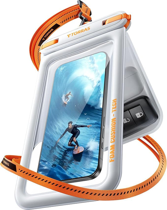 TORRAS IP68 Waterproof Phone Pouch Double Space, Floating Waterproof Phone Case with Lanyard for iPhone 16 Pro Max 15 14 13 S25 S24, Phone Dry Bag Vacation Cruise Ship Travel Essentials 7.0'', White