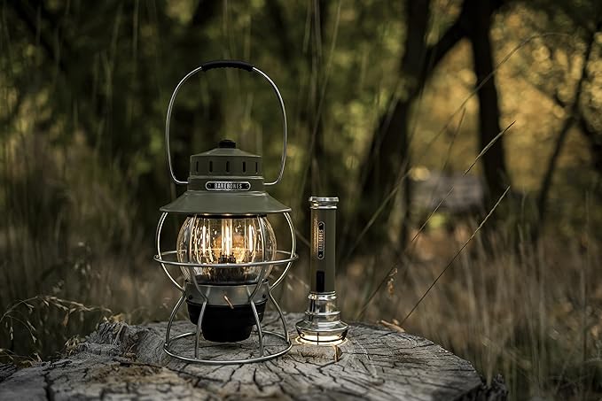 Barebones Railroad Lantern – Olive Drab, Vintage-Inspired LED Camping Lantern with Rechargeable Battery – Adjustable Brightness Outdoor Light for Camping Gear, Backyard, and Home Decor