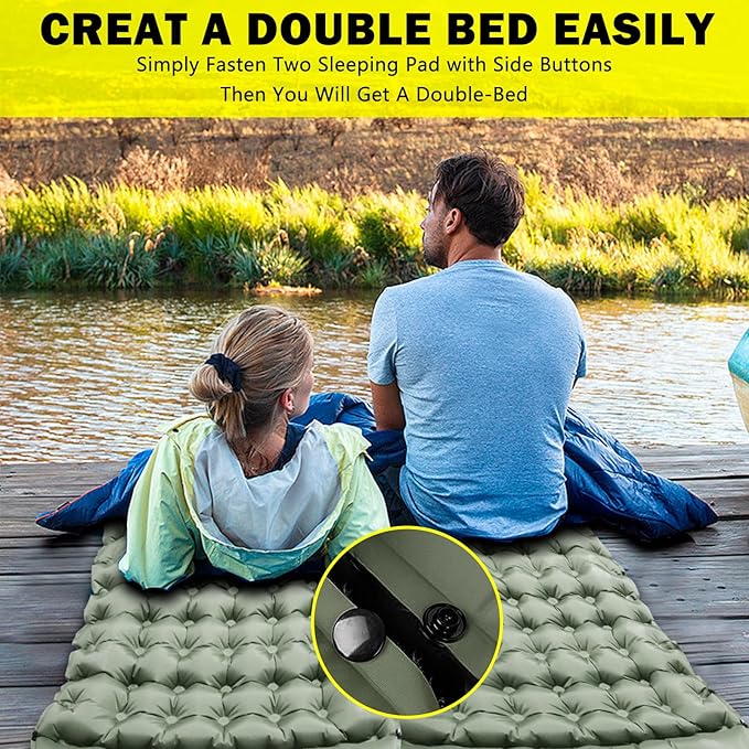 Green Self Inflating Sleeping Pad for Camping, Outdoor Camping Mattress Pad Inflatable Sleeping Mat, Single Air Mattress with Pillow, Inflatable Sleeping Mat Camping Pad for Hiking Car Tent