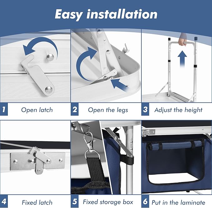 Camping Folding Aluminum Table with Adjustable Legs for Outdoor Travel Beach, Backyards, BBQ, Party and Picnic Foldable Table