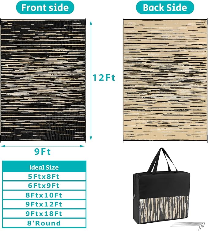 HEBE Outdoor Rug 9'x12' for Patios Clearance Waterproof Patio Mat Plastic Straw Rug Reversible RV Camping Tent Rug Outside Indoor Outdoor Area Rugs for RV,Deck,Beach,Balcony,Camper