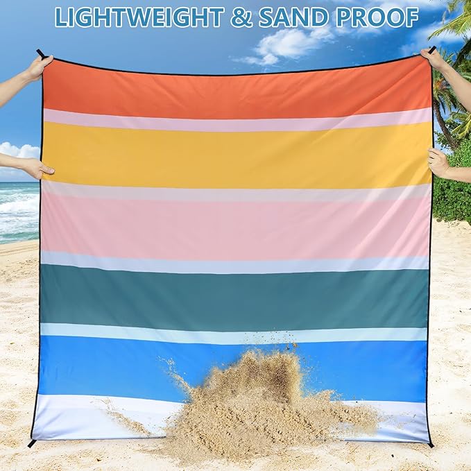 Beach Blanket Waterproof Sandproof Beach Mat 79" X 83" /10'x9'for 2-8 Adults Quick Drying Outdoor Picnic Mat Beach Accessories for Travel, Camping, Hiking