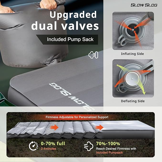 Self-Inflating Sleeping Mats for Outdoor 4in Ultra-Thick Foam Sleeping Pad Inflatable Camping Mattress with Pump Sack, Portable Camping Pad for 4-Season, Gray