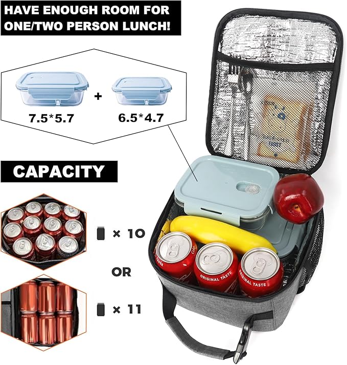 Femuar Lunch Box for Men Women Adults, Small Lunchbox for Work Picnic - Reusable Lunch bag Portable Lunch tote, Grey