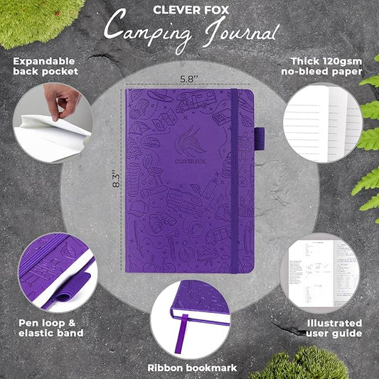 Clever Fox Camping Journal – Camper Log Book & RV Trip Planner – Outdoor Camp Journal & Adventure Travel Notebook – 12 Trips Total, 8 Pages per Trip – Hardcover, A5 Size (Purple)