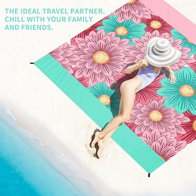 BYDOLL Beach Blanket Waterproof Sandproof 78''×81'' Suits1-4 Adults Compact Lightweight Oversized Sand-Free Blanket Large Picnic Mat for Beach Travel Camping Hiking