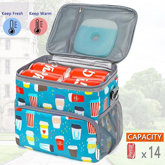 Insulated Lunch Bag for Adult/Women/Men, Reusable Large Lunch Box Cooler Soft Leakproof Tote, Thermal Meal Prep Lunch Pail with Adjustable Shoulder Strap for School/Travel/Office, Cup