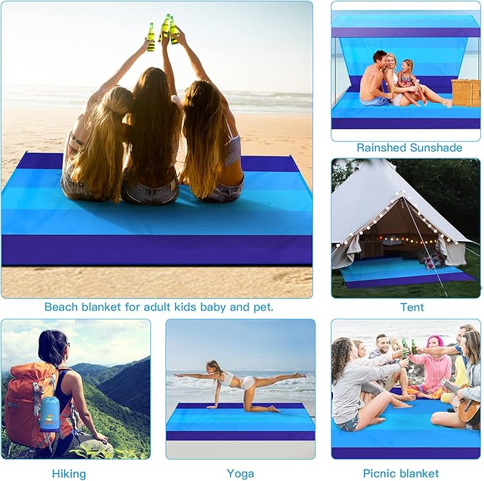 BYDOLL Beach Blanket 78''X81'' 4-7 Adults Oversized Lightweight Waterproof Sandproof Blanket for Beach Large Picnic Mat Travel Camping