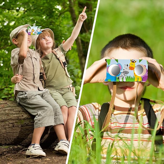 Shappy 30 Pieces Cardboard Folding Binoculars with Coloring Markers Paintable Make Your Own Paper Binocular 3X Magnification DIY Art Craft Toys for Boys Girls Birthday Party Supplies Class Activity