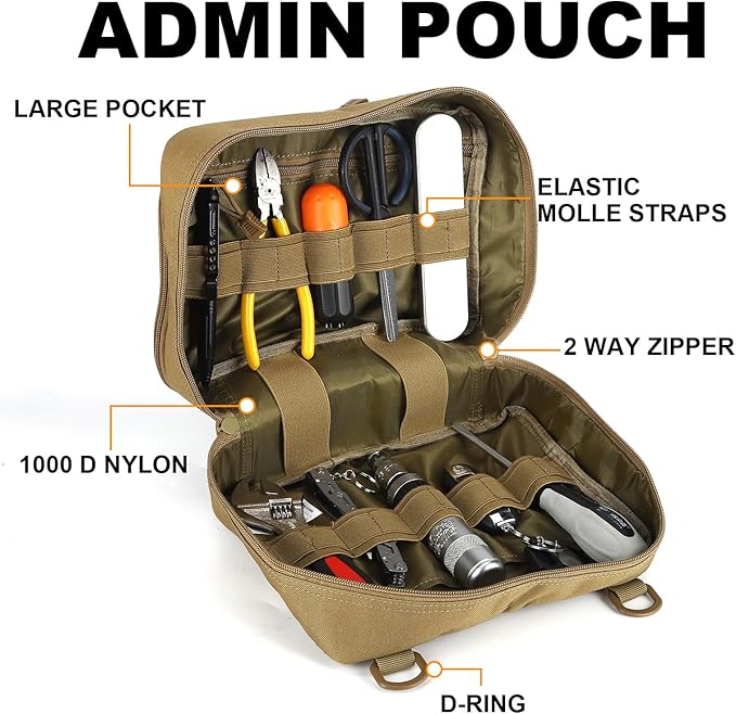 Tactical Pouch Large: EDC Gear Accessories Organizer With MOLLE System, Expandable Medical Pocket and U.S.A Patch