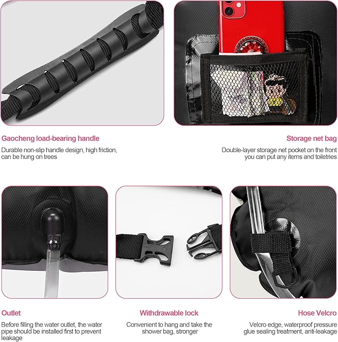 Solar Shower Bag, Solar Heating Camping Shower Bag, 5Gal(20L) Portable Camping Shower Bag, with Removable Hose and On-Off Switchable Shower Head, for Outdoor Traveling/Climbing/Hiking/Beach/Swimming