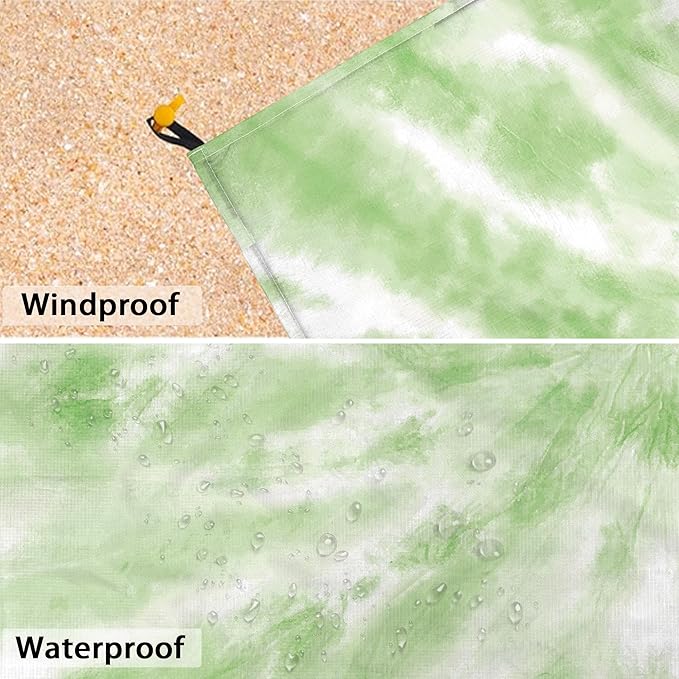 Extra Large Beach Blanket Waterproof Sandproof, Polyester Oversized Beach Mat for 8 Adults w/Stakes and Pocket, Quick Drying & Lightweight Picnic Blanket Beach Essential Accessory Must Haves-Tie Dye