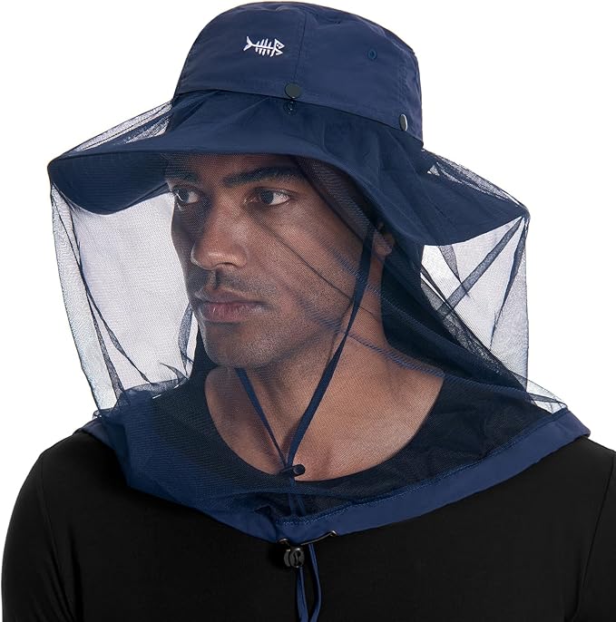 BASSDASH UPF 50+ Mosquito Sun Hat with Hidden Head Net and Neck Flap for Men Women Outdoor Fishing Hiking Camping FH16