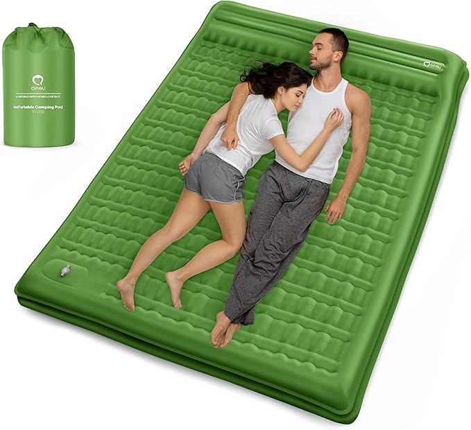 QPAU Camping Sleeping Pad, 2 Person Camping Mat, Enhanced Support for Healthy Comfort Sleep, with Built-in Foot Pump, 4.7 Inch Durable Sleeping Mattress, Hiking, Backpacking and Home - Green-1