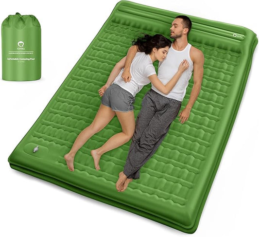 QPAU Camping Sleeping Pad, 2 Person Camping Mat, Enhanced Support for Healthy Comfort Sleep, with Built-in Foot Pump, 4.7 Inch Durable Sleeping Mattress, Hiking, Backpacking and Home - Green-1