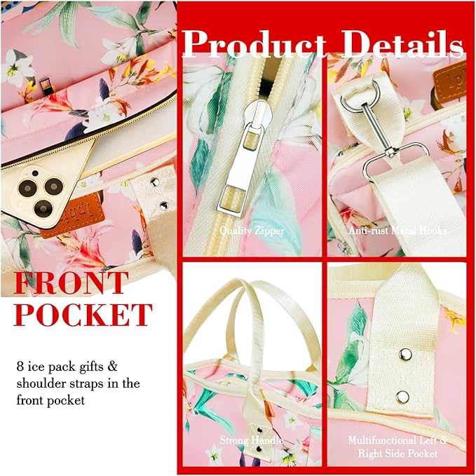 Lunch Bag Women Insulated Lunch Box for Women Adults - Leakproof Large Purse Lunch Tote Bags with Adjustable Shoulder Strap Zipper Side Pockets for Work