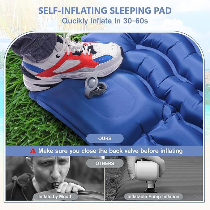 Sleeping Pad for Camping -Ultralight Inflatable Sleeping Mat with Pillow, Built-in Foot Pump, Compact & Lightweight Camping Mattress Pad for Camp, Backpacking, Hiking, Travel Tent