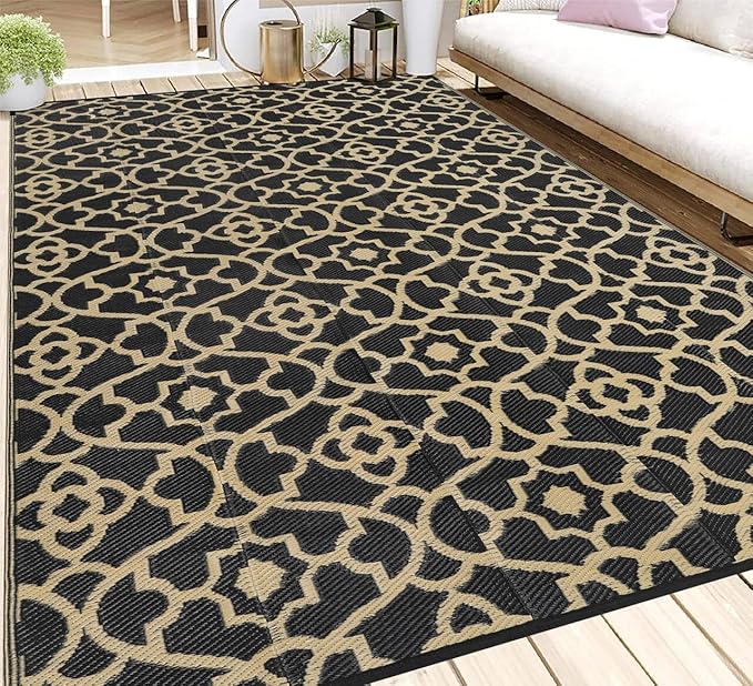 HEBE Outdoor Rug 5'x8' for Patios Waterproof Clearance Reversible Patio Mat Plastic Straw Rug RV Camping Mat Outside Area Rug Carpet for Camping RV,Porch,Deck,Balcony,Camper,Backyard