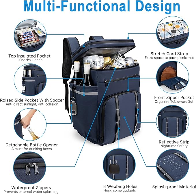 Backpack Coolers Insulated Leak Proof, 45 Cans Beach Cooler Backpack, Large Capacity Ice Chest Backpack, Waterproof Soft Cooler Bag Lunch Backpack for Men Women Camping Hiking