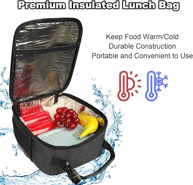 Femuar Lunch Box for Men Women Adults, Small Lunchbox for Work Picnic - Reusable Lunch bag Portable Lunch tote, Charcoal Grey