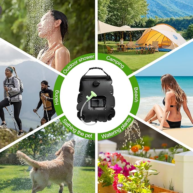 Solar Shower Bag Portable Shower for Camping Heating Camping Shower Bag 5 Gallons/20L Hot Water 45°C Switchable Shower Head for Camping Beach Swimming Outdoor Traveling Hiking…