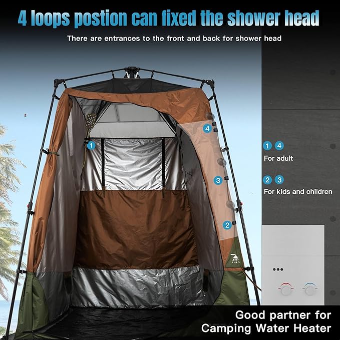Portable Camping Shower Tent Deluxe Changing Room with Shower Bag Easy Set Up Privacy Shelter,Large Toilet Tent with Floor Drain Design for Beach,Camping,Hiking with Stakes and Ropes for Stability