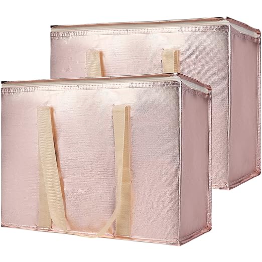Bodaon 1-Pack Insulated Reusable Grocery Shopping Bags, X-Large Pizza Delivery Cooler Bag for Hot/Cold Food, Gold