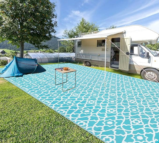 HEBE Outdoor Rug 9'x18' for Patios Waterproof Clearance Reversible Patio Mat Plastic Straw Rug RV Camping Mat Outside Area Rug Carpet for Camping RV,Porch,Deck,Balcony,Camper,Backyard