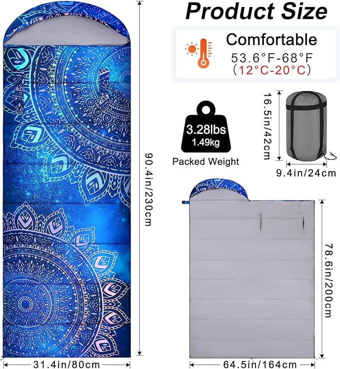 Basumee Sleeping Bags for Adults 3 Season Warm Cool Weather Wearable Camping Sleeping Bag with Compression Bag Portable Backpacking Hiking Camping Essential for Women Men Kids Teens