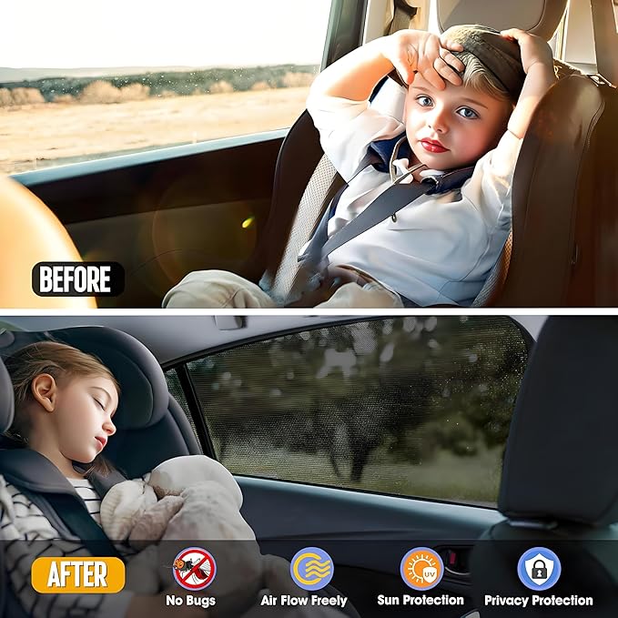 [2015] Truck Window Screens for GMC Sierra1500 2019-2025 for Camping SUV 4 Pcs Car Mosquito Net Shades for Pickup Side Window Protection from UV, Bugs Breathable Adjustable Mesh Shade for Baby,Kids