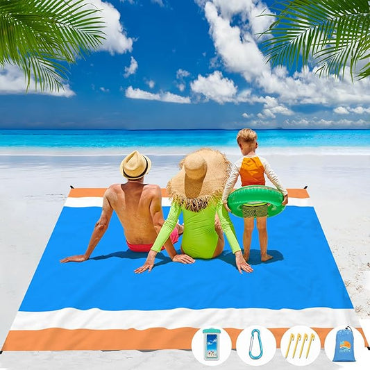 Beach Blanket Waterproof Sandproof 1-7 Adult Oversized 78 '' × 81 '' Lightweight Durable Compact Sand Free Beach Mat for Travel Camping Hiking Picnic Blanket
