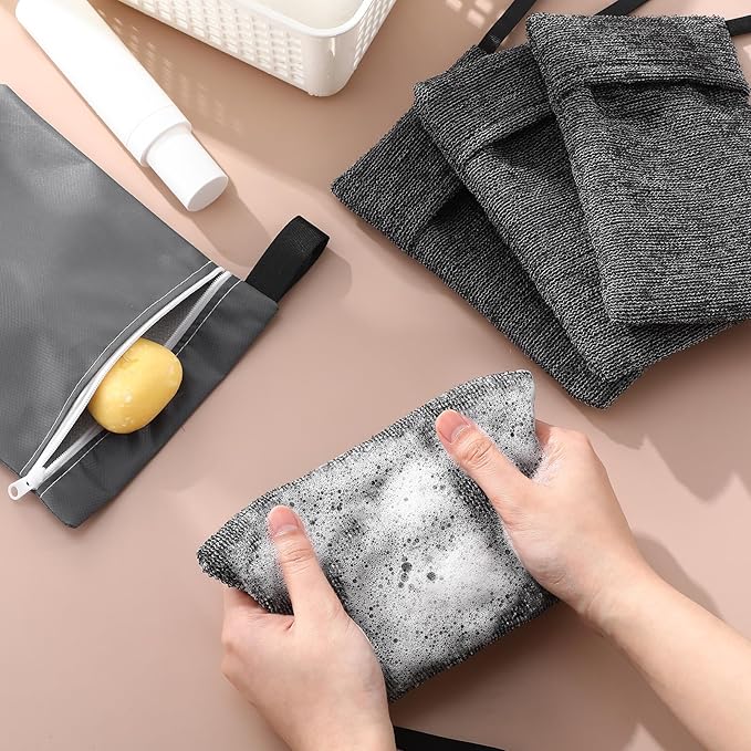 4 Pcs Travel Soap Bar Bag Waterproof & Leakproof Soap Dish Case with 4 Pcs Foaming Nets Multifunctional Toiletry Shower Gym Essentials Quick Dry Pouch for Camping Enthusiasts(Gray)