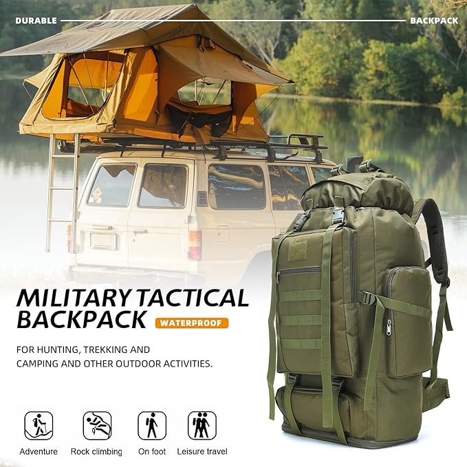 70L/100L Hiking Camping Backpack MOLLE Rucksack Waterproof Daypack for Traveling (Army Green)