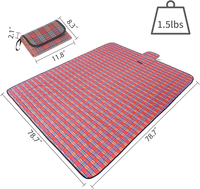 Wind Tour Family Outdoor Waterproof Durable Picnic Blankets with Carry Strap Foldable Sandproof Picnic Floor Mat for Kids Playground Camping Hiking Grass Travelling (1, Red-78.7 * 78.7 in)