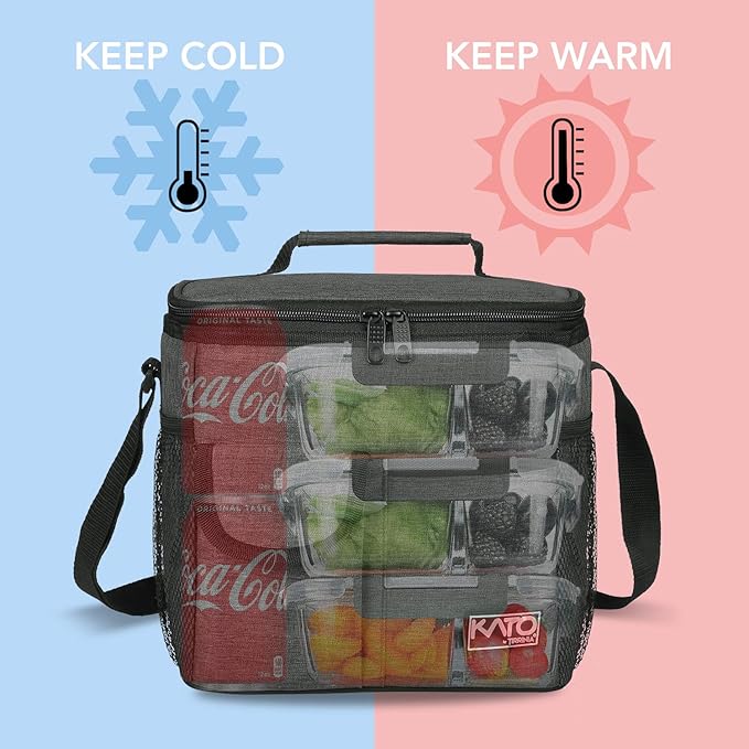 Tirrinia Large Insulated Lunch Bag for Women Men, 10L Leakproof Thermal Reusable Lunch Box for Adult, Tall Meal Prep Lunch Cooler Tote with 4 Pockets for Office Work, Charcoal