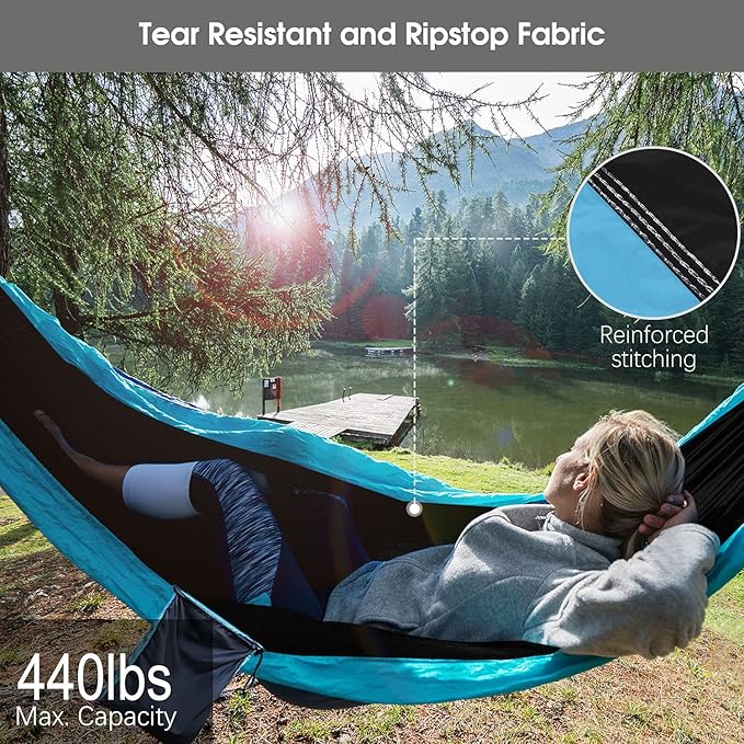 Camping Hammock with Mosquito Net Rain Fly Heavy Duty Tree Strap Nylon Parachute Single Double Hammock Tent Waterproof Rainfly Set for Camping Backpacking Backyard Patio Hiking Travel Outdoor