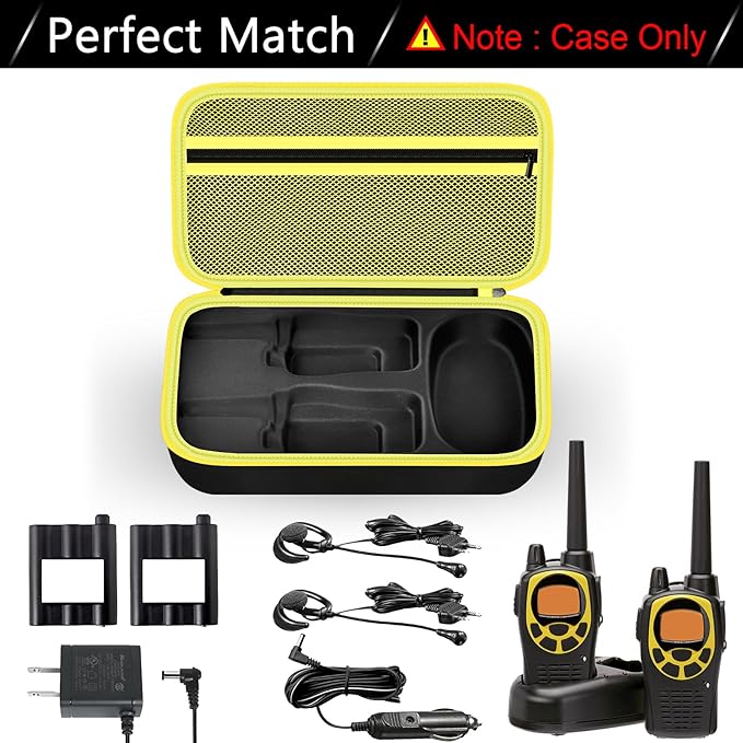 ANKHOH Walkie Talkie Case Holder for 50 Channel GMRS Two-Way Radio, Long Range Handheld Mobile Radios Hard Storage Carrying Box for Rechargeable Batteries, Charger and Headset, Yellow(Bag Only)