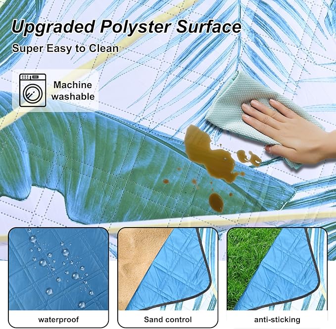 Picnic Blankets Outdoor Extra Large Thick- Waterproof Beach Mat Sand Free Foldable with Carry Strap,Portable Camping Blanket, Park Blanket for Grass Lawn Hiking Travel Concerts Gifts Ideas