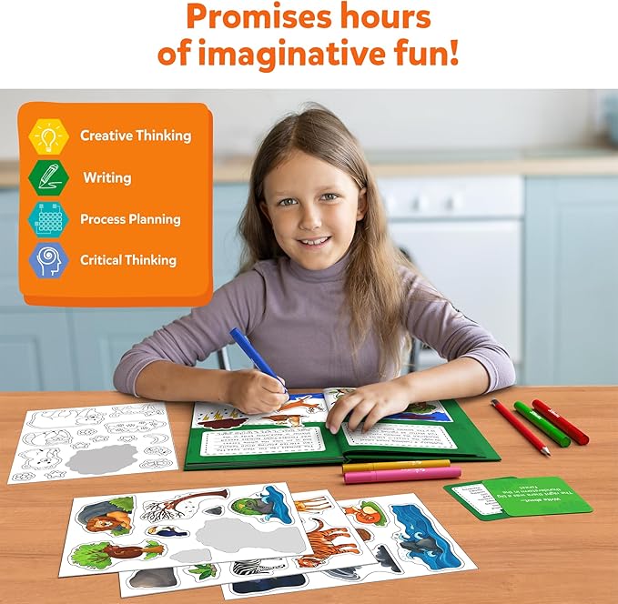 Skillmatics Storybook Art Kit - Animal Adventures Art Kit for Kids, Write & Create Storybooks, Creative Activity for Boys & Girls, DIY Kit, 150+ Stickers, Gifts for Ages 5, 6, 7, 8, 9, 10