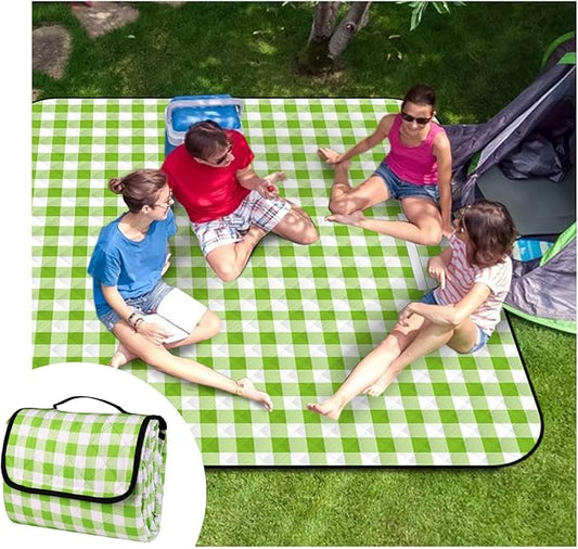 Picnic Outdoor Blankets, Extra Large 79x79in Beach Blanket, Thick 3-Layers Camping Waterproof Mat for Camp Hiking Park, Portable Foldable Rug for Family-Green, Sandproof & Machine Washable