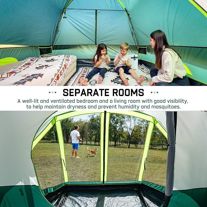 6/8 Person Large Waterproof Family Tents for Camping, Screened Camping Tent with Screen Porch, Bug-Free Relaxation & Easy Setup, Includes Rainfly & Carry Bag
