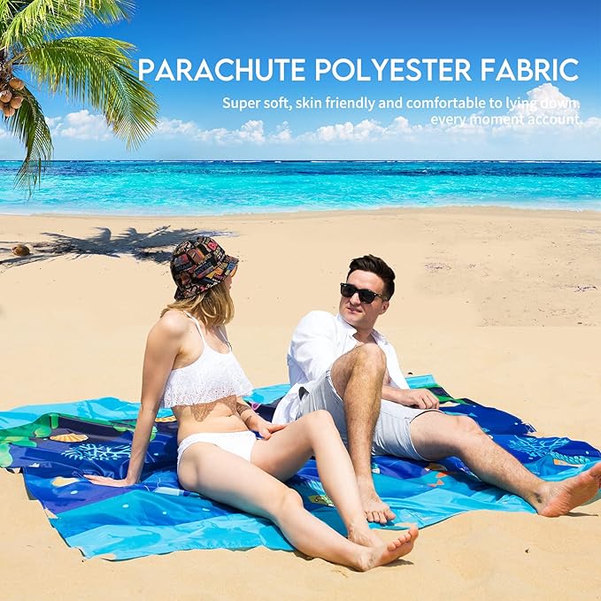 BYDOLL Beach Blanket Waterproof Sandproof 78''×81'' 1-7 Adults Oversized Lightweight Large Picnic Mat Waterproof Sandproof Blanket for Beach