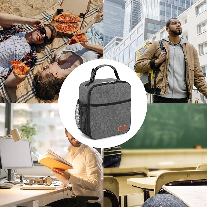 Femuar Lunch Box for Men Women Adults, Small Lunchbox for Work Picnic - Reusable Lunch bag Portable Lunch tote, Charcoal Grey