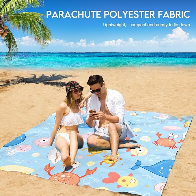 BYDOLL Beach Blanket 78''X81'' 4-7 Adults Oversized Lightweight Waterproof Sandproof Blanket for Beach Large Picnic Mat Travel Camping