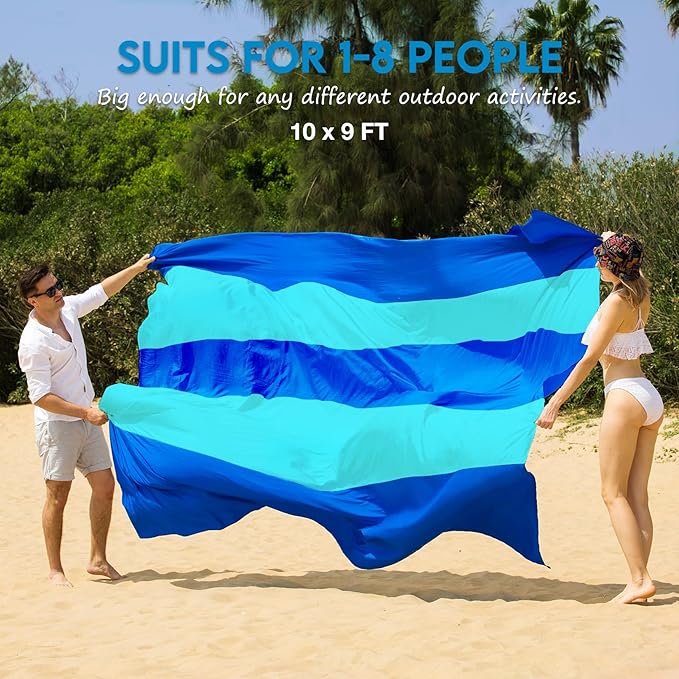 BYDOLL Nylon Beach Blanket Waterproof Sandproof 10'X9' Suits 1-8 Adults Oversized Sand Free Extra Large Blanket Lightweight Soft Picnic Mat for Beach Essentials